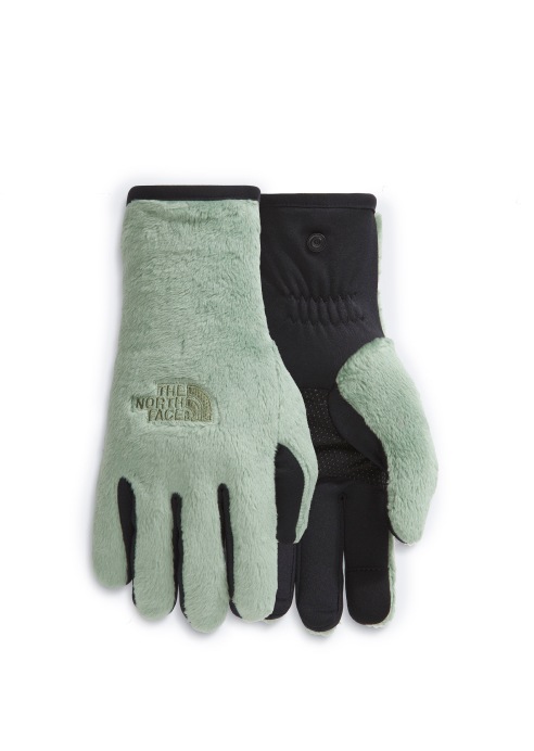 Light green/black fleece gloves.
