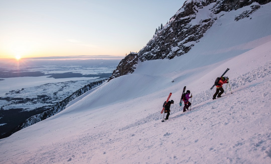 An early start to a long day - Vasu Sojitra, Emile Zynobia, and guide Zahan Billimoria begin their boot pack to the Mt. Moran summit.