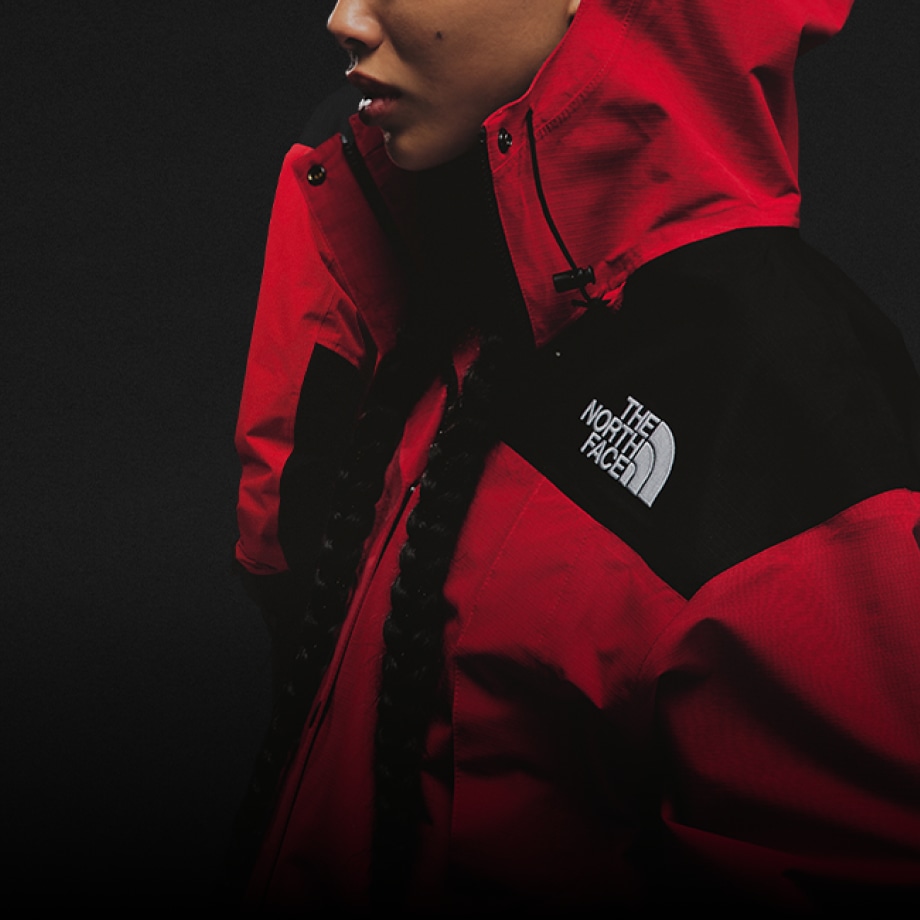 Close up shot of a woman wearing a The North Face Mountain Jacket.