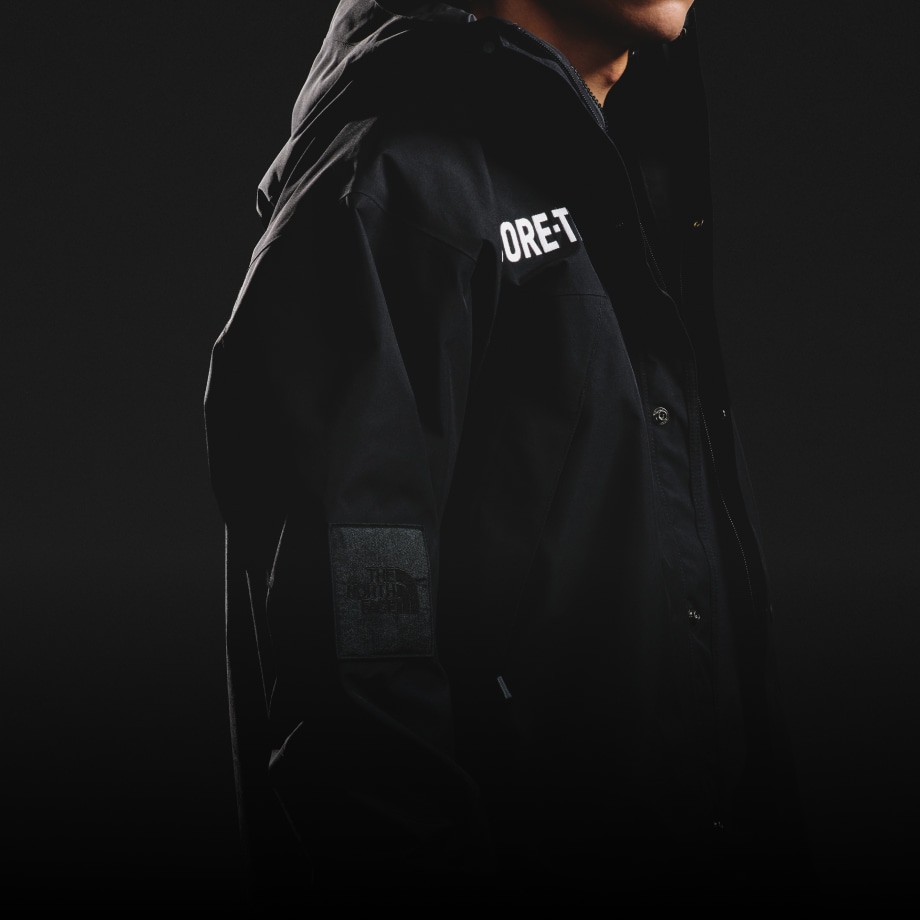 Close up shot of a person wearing a The North Face Mountain Jacket