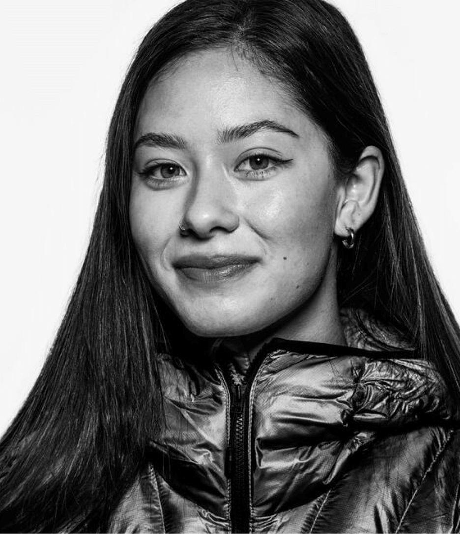 Black and white photograph of The North Face Athlete Angie Scarth-Johnson