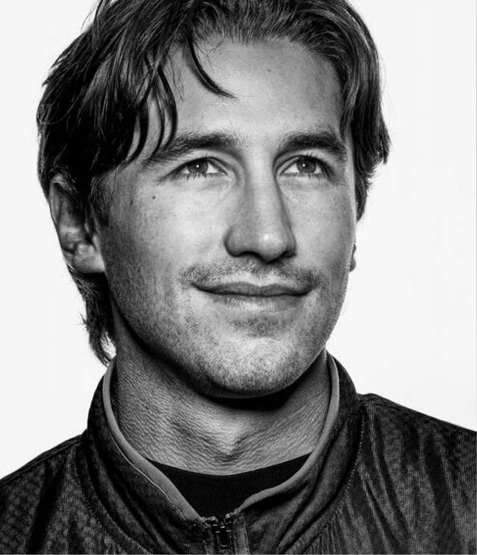 Black and white photograph of The North Face Athlete Shawn Raboutou
