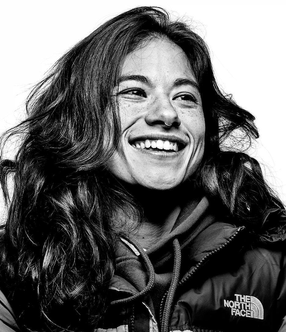 Black and white photograph of The North Face Athlete Nina Williams