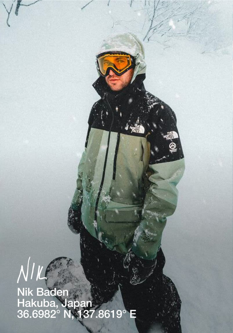 Nik debout dans une veste verte/noire avec sa capuche (pas de casque) regardant la caméra avec des lunettes jaunes.