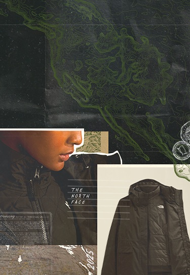 Un collage avec une personne tenant un manteau isolé noir ouvert dans le coin supérieur gauche. En bas à droite, une personne porte une tuque noire et regarde à droite. 