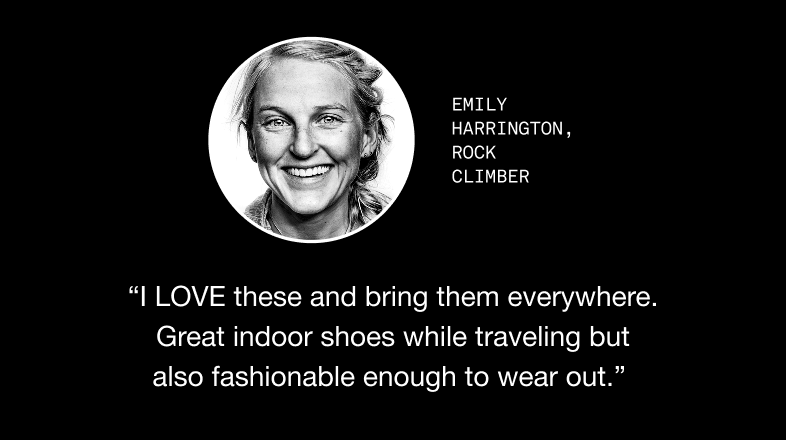 image: Emily Harrington quote about Women's Thermoball Traction Mules: "I LOVE these and bring them everywhere. Great indoor shoes while traveling but also fashionable enough to wear out." 