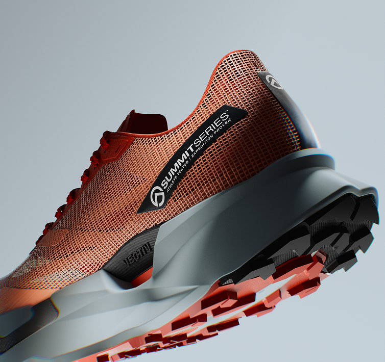 Back view of the VECTIV™ Pro 3 shoe on a gray background. 