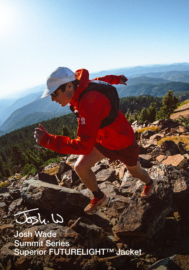 North Face athlete Josh Wade running up a mountain