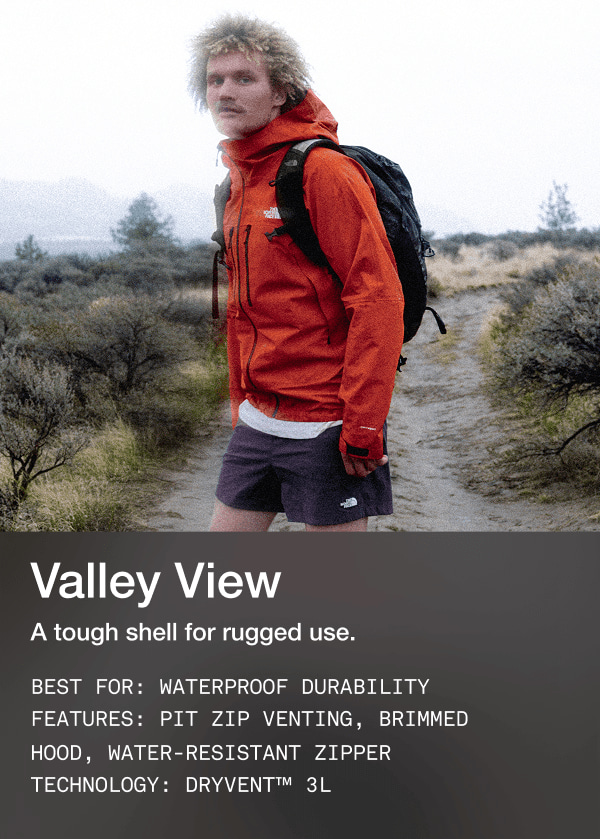 Video of person wearing an Antora Rain jacket.