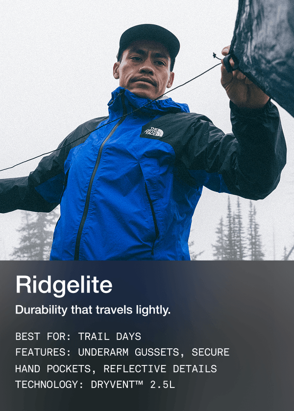 A man wearing The North Face Ridgelite jacket in blue.