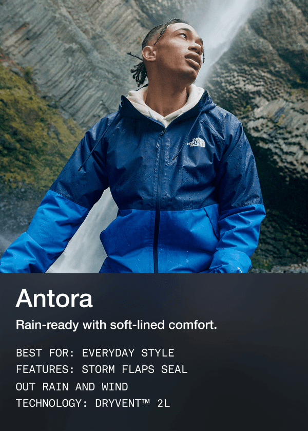Video of person wearing an Antora Rain jacket.