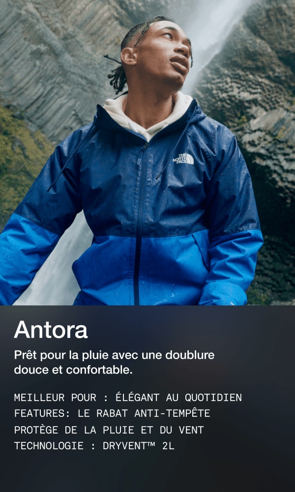 Vidéo d’une personne portant une veste de pluie Antora.