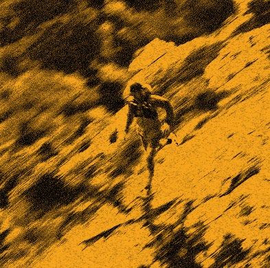 Orange pixelated picture of a man trail running