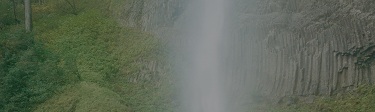 Waterfall flowing in a green forest. 