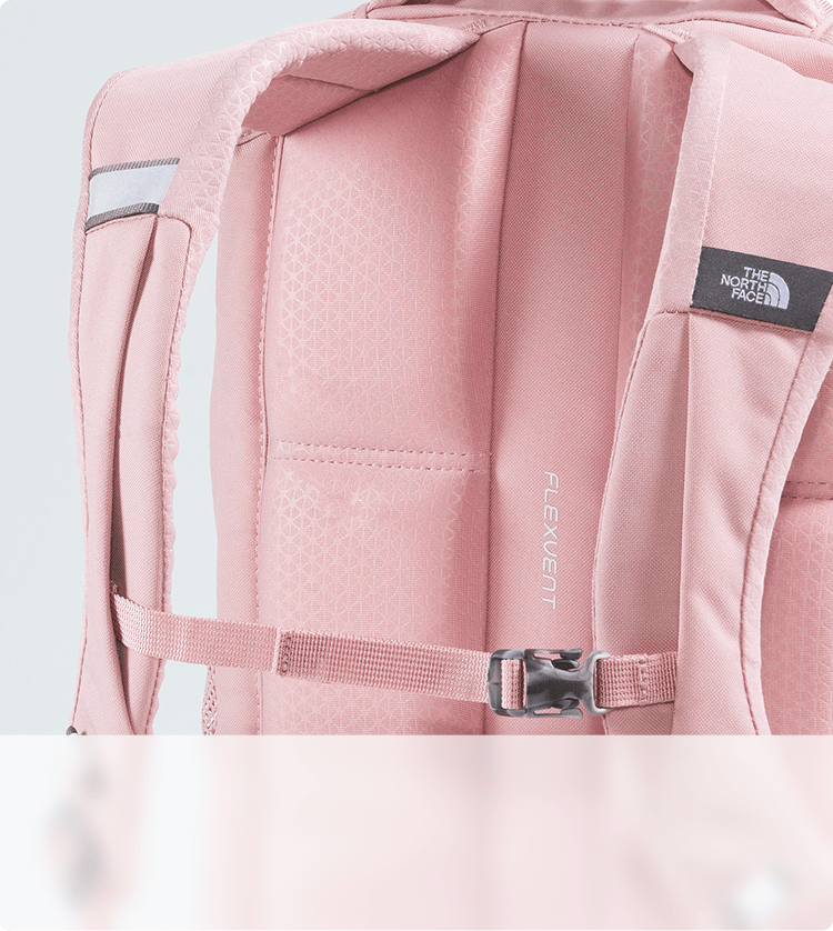 Closeup shot of a pink backpack showing the suspension system