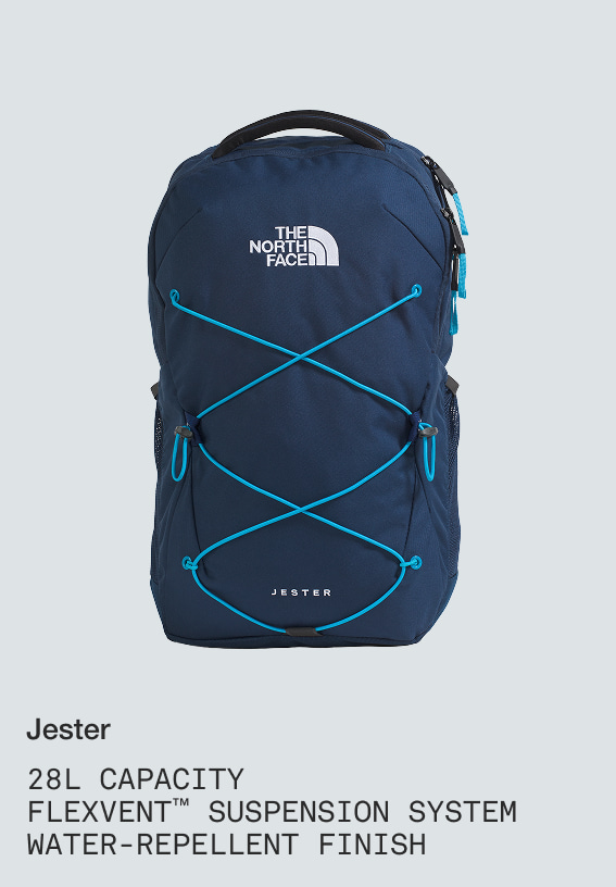 Product shot of a navy Jester backpack. 