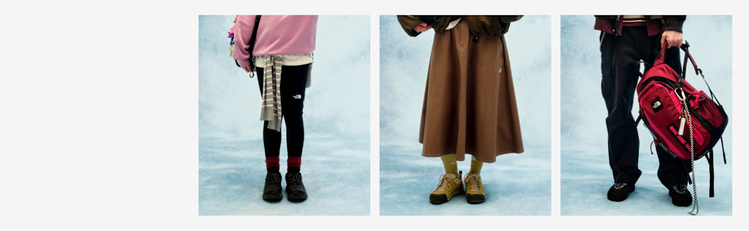 Closeup of a girl, woman, and man's shoes in a yearbook styled photoshoot.