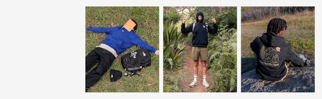 3 separate images of men wearing different hoodies