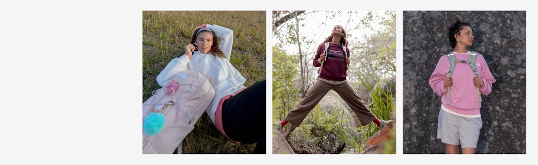 3 separate images of women wearing different hoodies