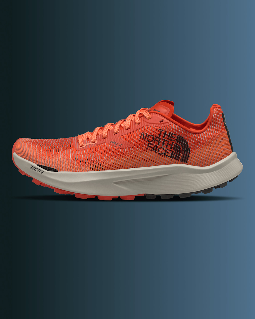 Image of The North Face Vectiv Sky 2 shoe on a gradient background.