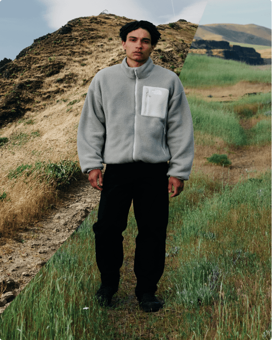 A man wearing reversible Yumiori fleece