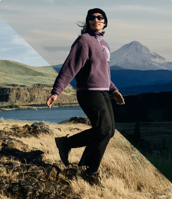 A woman wearing Yumiori fleece