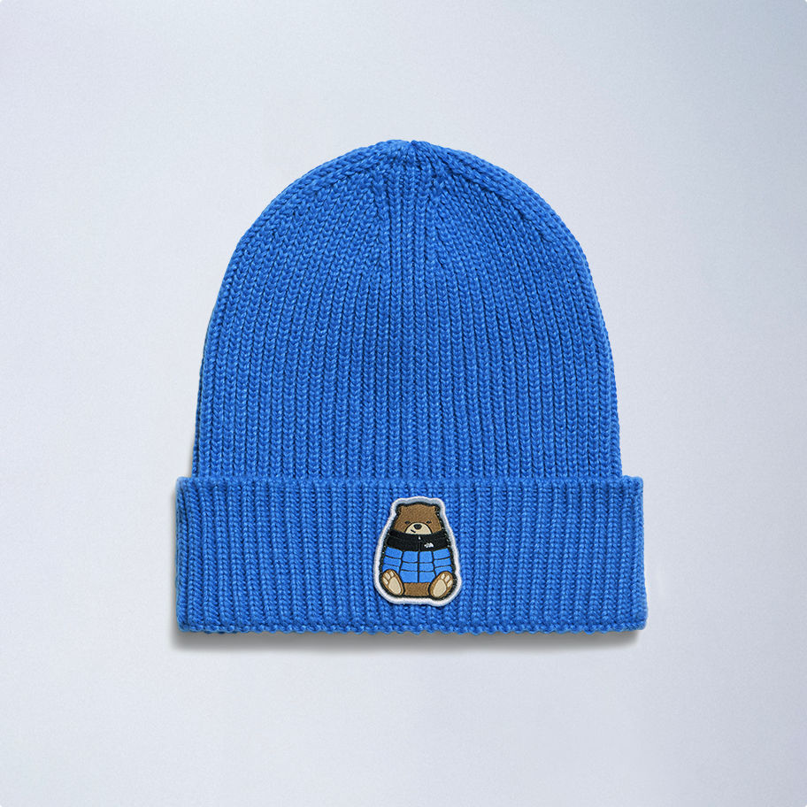 An image of a blue beanie.