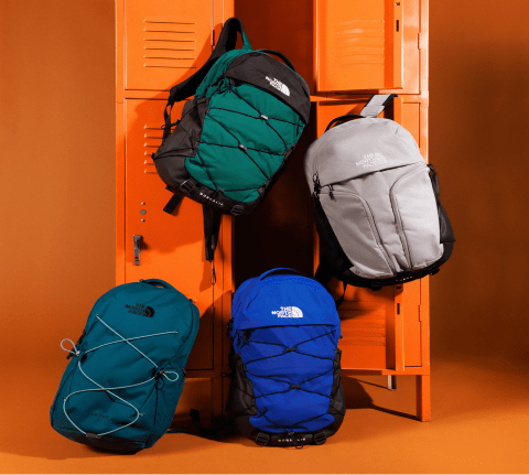 studio shot of the north face borealis and recon backpacks