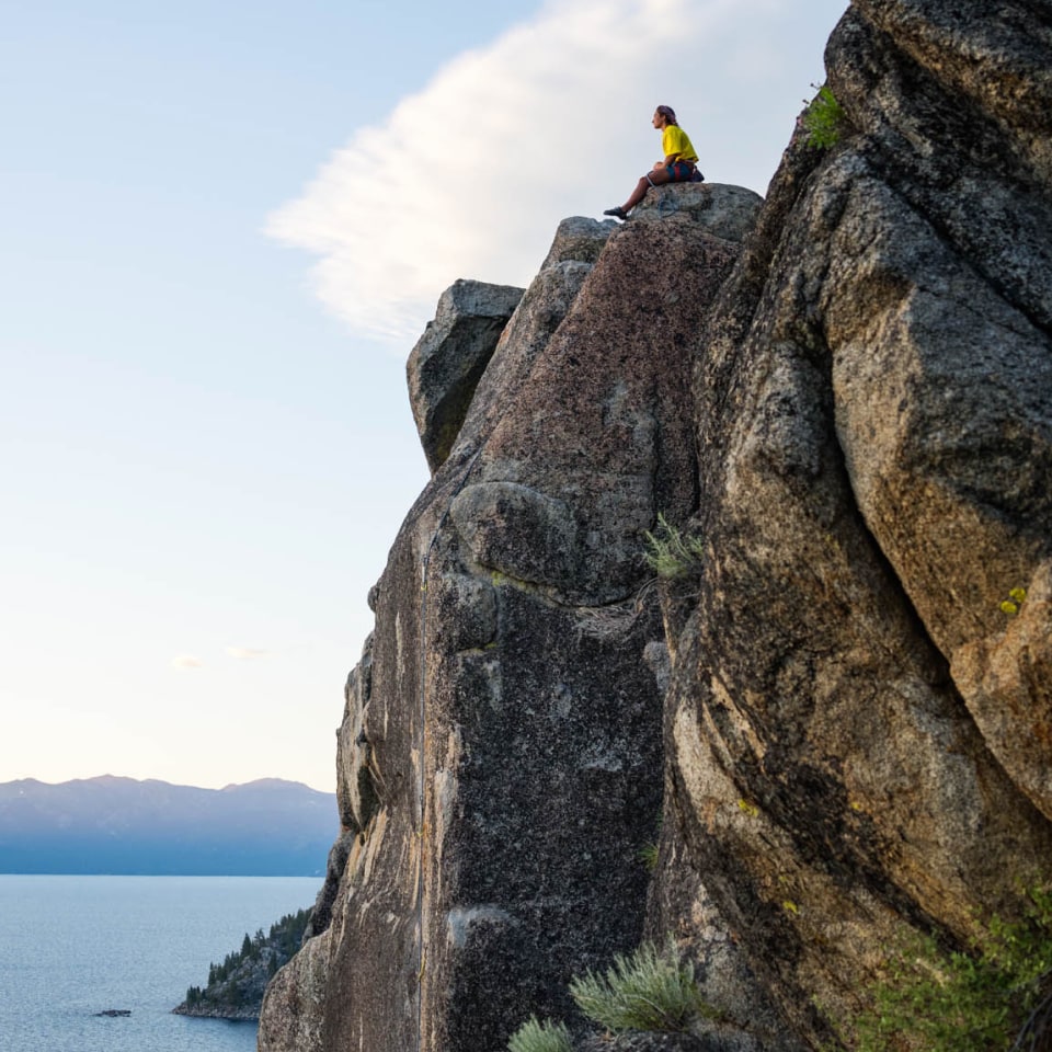Image of Athlete Development Program member Maya Madere and The North Face Athlete Brette Harrington projecting a route in Tahoe, California.