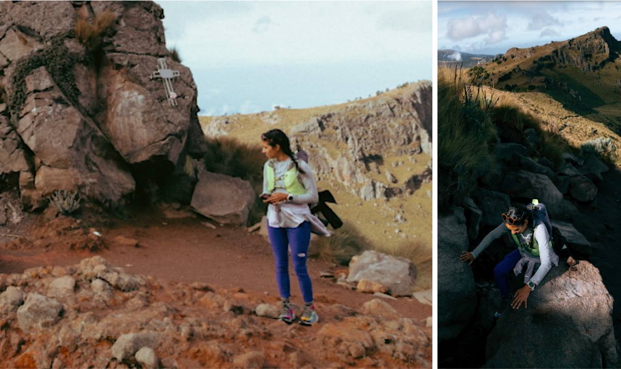 In-situ photos of Athlete Development Program member Laura Cortez on the trail in Mexico.