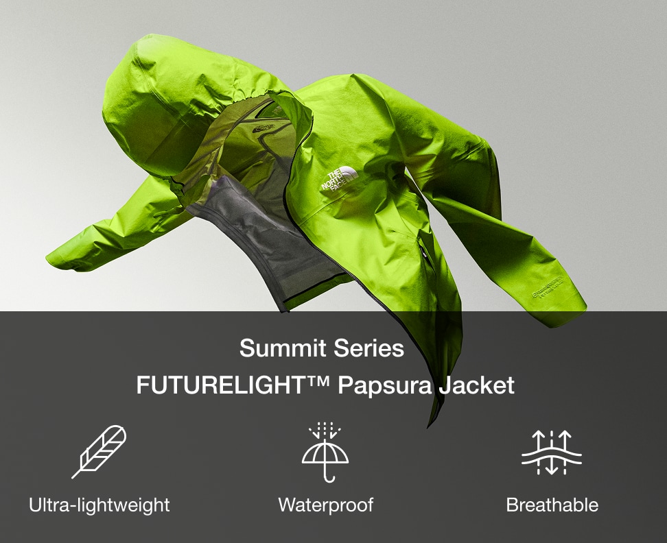 A PDP image of a lime green Papsura Jacket in midair. 