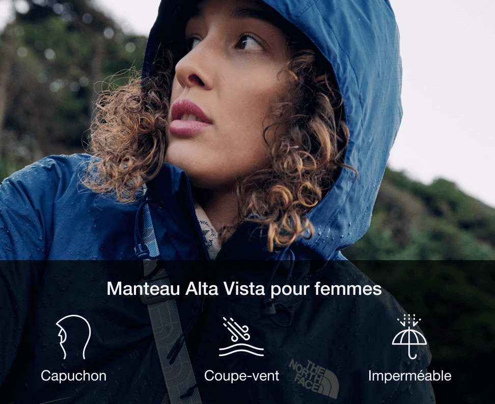 Woman wearing the Alta Vista rain jacket from The North Face.