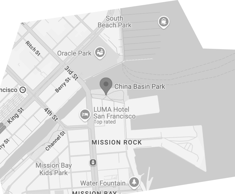 Grayscale map of San Francisco highlighting location of China Basin Park