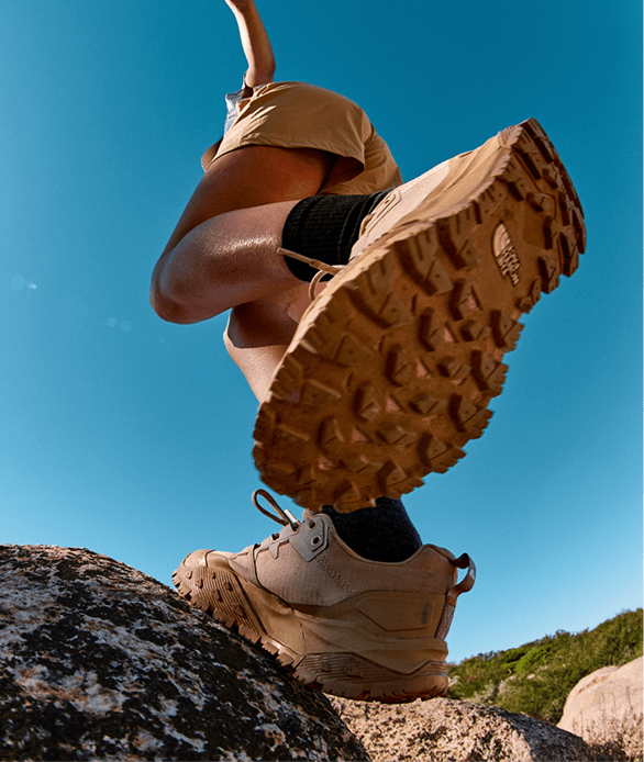 A photo of the bottom of a hiking shoe from The North Face.