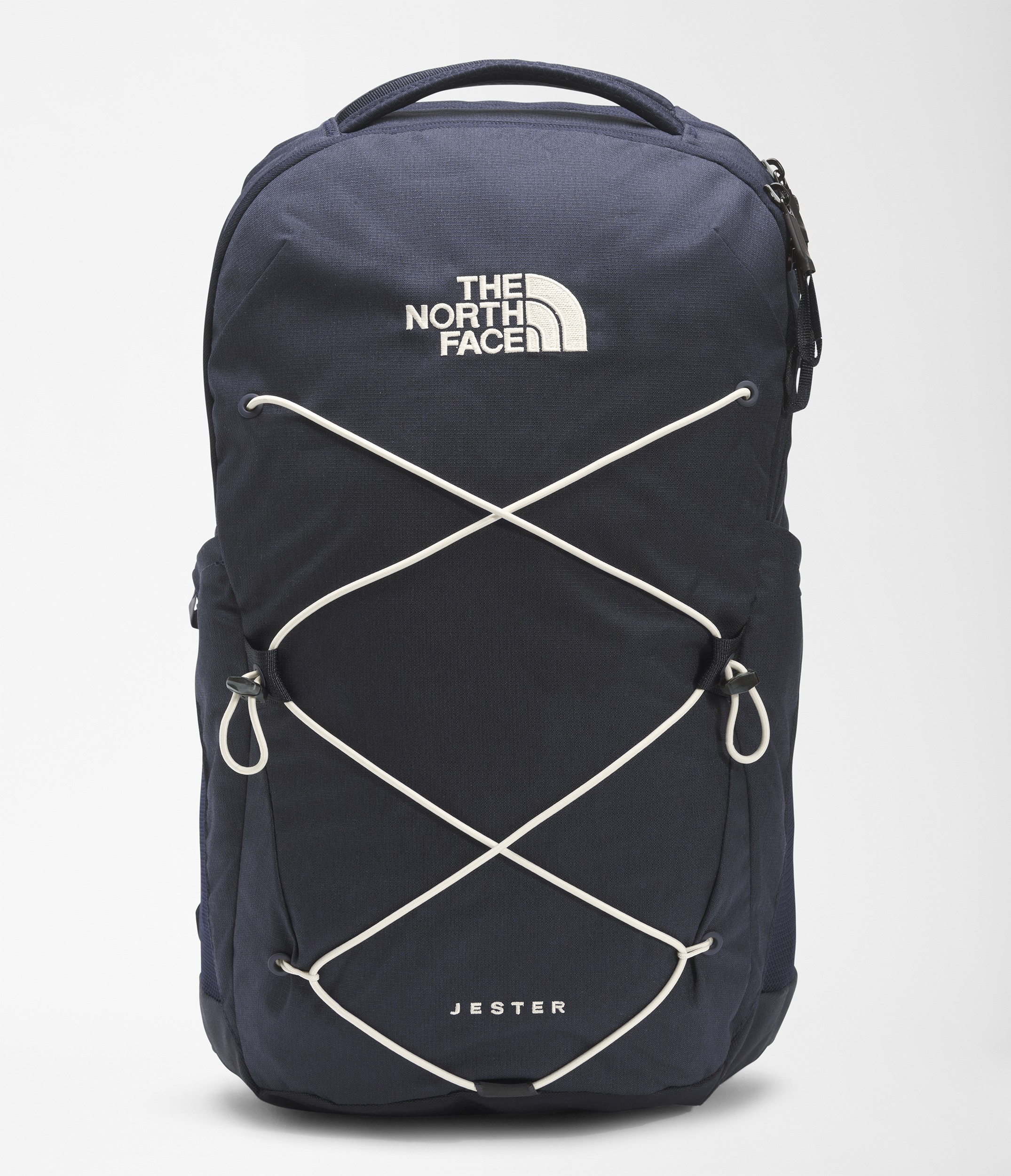 Studio shot of a navy blue Jester Backpack by The North Face.