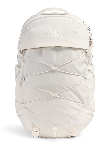 A white Borealis backpack by The North Face.