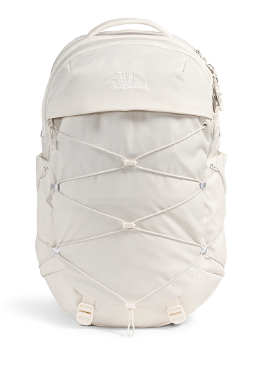 A white Borealis backpack by The North Face.