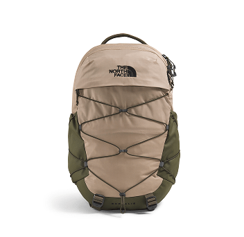 Tan/green Borealis Backpack. 