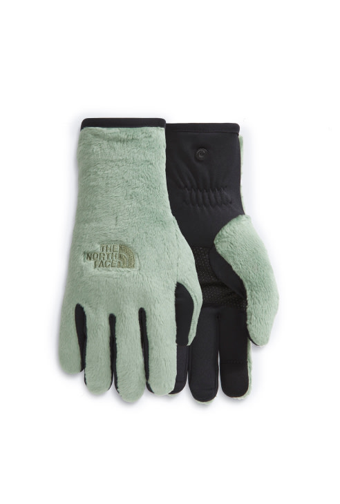 Light green/black fleece gloves.