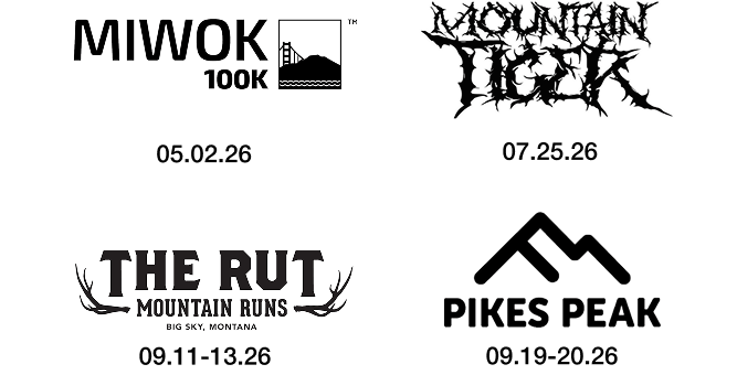 the four logos of the MIWOK, Mountain Tiger, The Rut, and Pikes Peak Trail Run Races