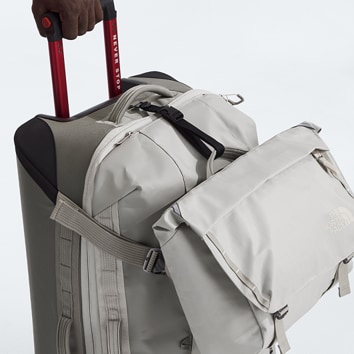 Studio shot of a white roller bag