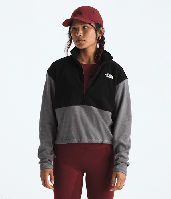 The North Face Women’s Glacier Fleece ½-Zip Short Jacket (Size: XL): Mid Grey Heather/Black