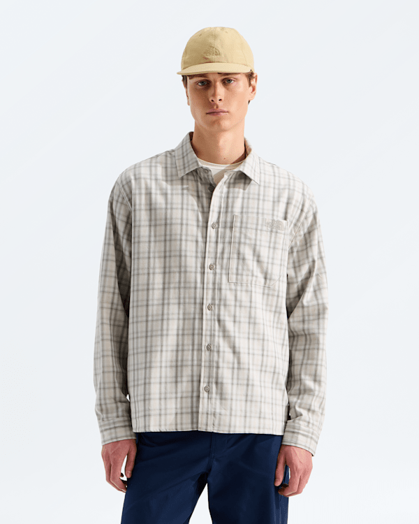 The North Face Men’s Mountain Falls Flannel Button-Down Long-Sleeve Shirt (Size: Small): Stone Slab Mini Shadow Plaid
