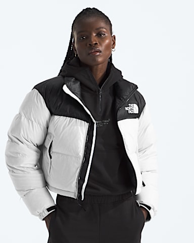 Womens Nuptse Short Jacket TNF White DuneTNF Black HERO3