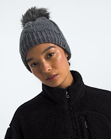 Tuque double pompon Oh Mega Fur pour femmes TNF Bruyere Gris Moyen TNF MODELBACK