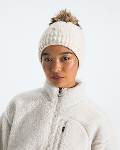 Womens Oh Mega Fur Pom Lined Beanie TNF White Dune MODELBACK