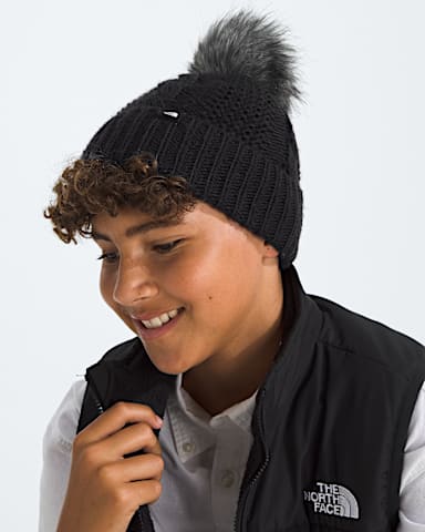 Kids Oh Mega Fur Pom Beanie TNF TNF Black MODELBACK