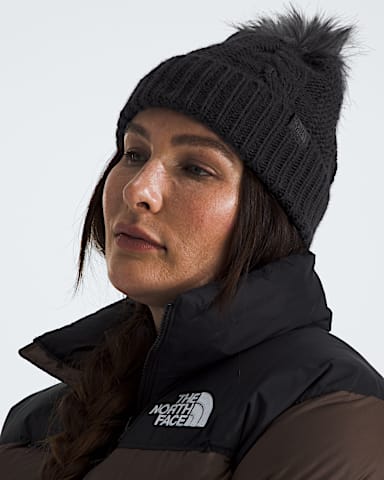 Womens Oh Mega Fur Pom Beanie TNF TNF Black MODELBACK
