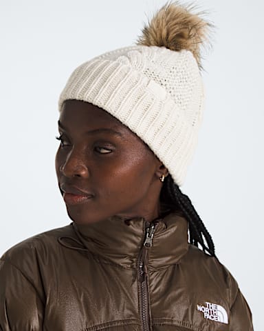 Womens Oh Mega Fur Pom Beanie TNF White Dune MODELBACK