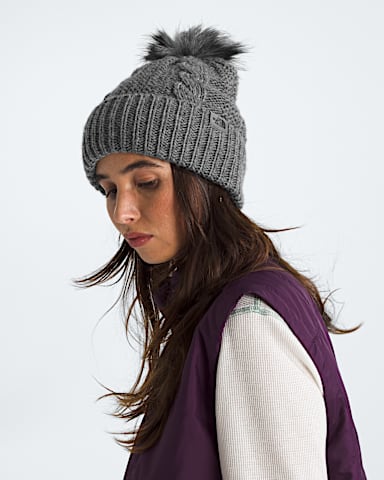 Tuque pompon Oh Mega Fur pour femmes TNF Bruyere Gris Moyen TNF MODELBACK